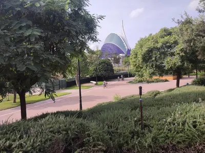 a view of a park with a building in the background at Arts & Sciences Rooms - Valencia Authentic Urban Parklife - VLC Urban Rental in Valencia