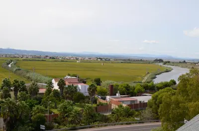 an aerial view of a town and a river at Hostal Blayet - Hostal Automatizado in Valencia