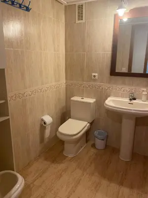 a bathroom with a toilet and a sink at Apartamento frente al mar en Playa Patacona in Valencia