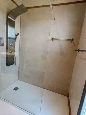 a shower with a glass door in a bathroom at Lushville - Luxurious Villa with Pool in Valencia in Campo Olivar