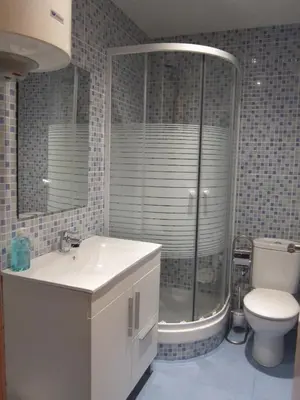 a bathroom with a shower and a sink and a toilet at Apartamentos Abastos in Valencia