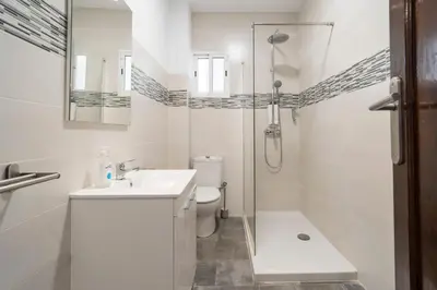 a bathroom with a shower and a sink and a toilet at VLC Host - Cubells Apartments in Valencia