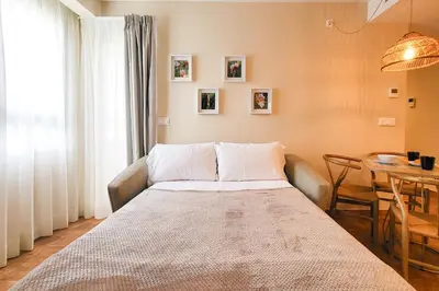 a bed in a living room with a table and a bed at Apartamentos Las Ciencias F in Valencia