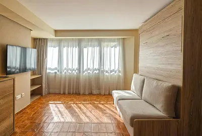 a living room with a couch and a television at Apartamentos Las Ciencias Studio G in Valencia