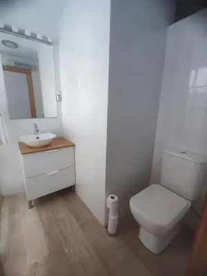 a bathroom with a toilet and a sink and a mirror at Close to the sea, large (170 m2) apartment+BIKES in Valencia