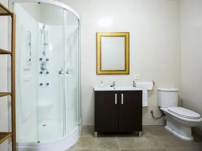a bathroom with a shower and a toilet and a sink at Total Valencia Terrace in Valencia