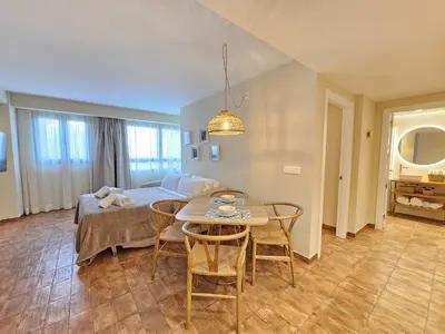 a living room with a bed and a table and chairs at Apartamentos Las Ciencias O in Valencia