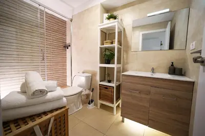 a bathroom with a toilet and a sink and a mirror at Casa Ross en Ruzafa in Valencia