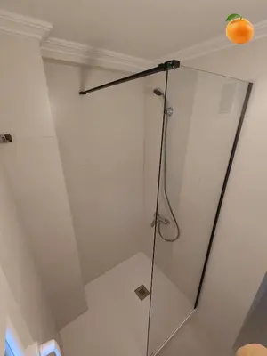 a shower with a glass door in a bathroom at Fully private villa for 12p with large pool in Valencia-Náquera in Náquera