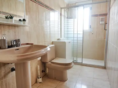 a bathroom with a toilet and a sink and a shower at EL RINCÓN VERDE in Puerto de Sagunto