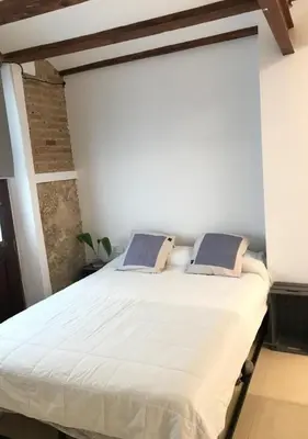 a bedroom with a white bed with two pillows at Estudio Pau @VALENCIAYOLE in Valencia