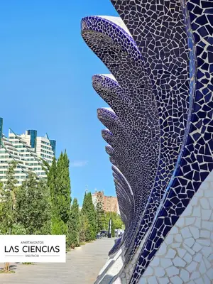 a close up of a sculpture in a city at Apartamentos Las Ciencias Studio X in Valencia