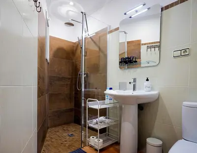 a bathroom with a sink and a shower at Cozy apartment near the center, Torres de Serrano in Valencia