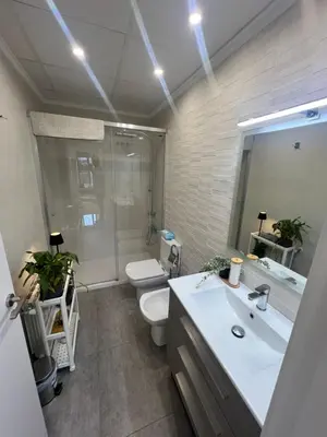a bathroom with a sink and a toilet and a shower at Valencia Old Town Suite in Valencia