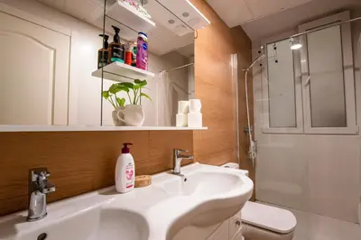 a bathroom with a sink and a toilet and a shower at Mirador 1 del Mercado Central - habitacion con baño privado en el centro de la Ciudad Vella in Valencia