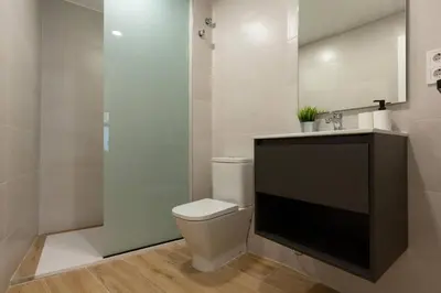 a bathroom with a toilet and a sink and a shower at Nuevo loft en playa y cerca del centro, AC y Wifi in Valencia
