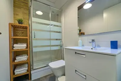 a bathroom with a shower and a toilet and a sink at Apartamento minimalista en Matemático Marzal in Valencia