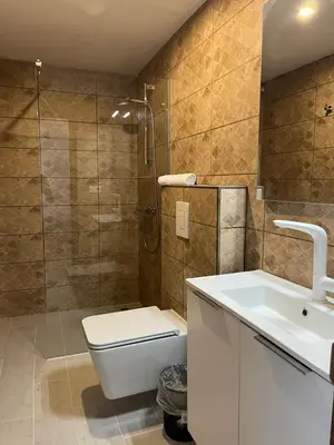 a bathroom with a toilet and a sink and a shower at Key Reig in Almussafes