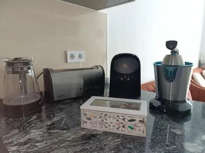 a counter top with different types of appliances on it at MalvaLindaBeach Preciosa Casa Malvarrosa-Patacona in Valencia