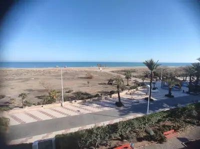 a view of a beach with palm trees and the ocean at Amanecer frente al mar in Valencia