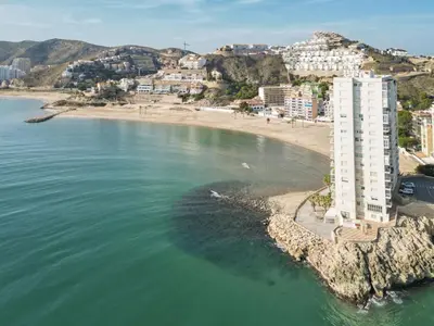 an aerial view of a beach with a white building at Apartment Orion-2 by Interhome in Cullera