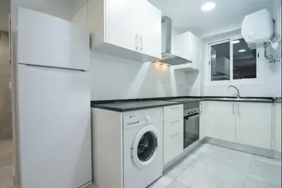a white kitchen with a washing machine in it at Despuig Delight in Valencia
