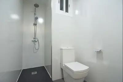 a white bathroom with a toilet and a shower at Despuig Delight in Valencia