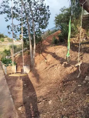 a dirt road with trees and a fence at La casita del Horno in Pedralba