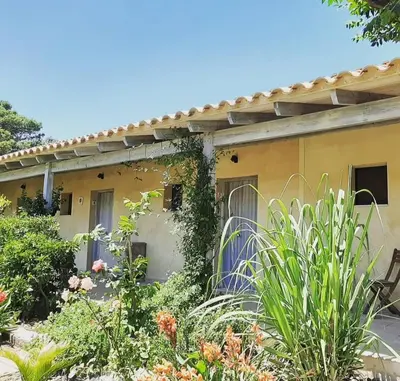 a garden in front of a yellow house at Hotel Rural El Teular in Sueca