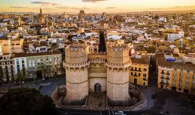 an aerial view of the city of granada at sunset at Carmen flat in Valencia