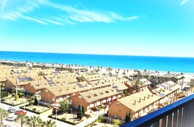 an aerial view of a resort with the beach at BEACH VALENCIA LUXURY D9-29 Apartment with terrace and sea views with two rooms in Valencia