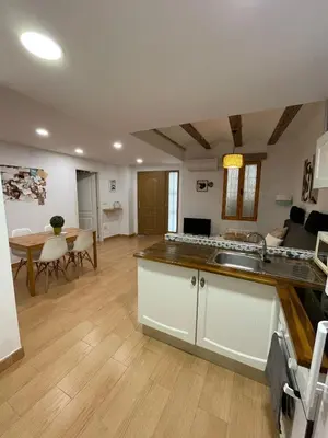 a kitchen and living room with a sink and a table at Apartamento centro histórico in Valencia