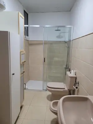 a bathroom with a shower and a toilet and a sink at Living Valencia Apartments - Merced in Valencia