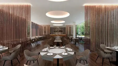 a rendering of a restaurant with tables and chairs at SH Campus Lyceum in Moncada