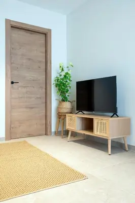a living room with a television on a wooden entertainment center at Portal de Ruzafa 1 in Valencia