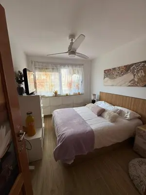 a bedroom with a large bed and a ceiling fan at Apartamento en Canet de Berenguer Valencia in Canet de Berenguer