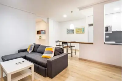 a living room with a couch and a table at Centrico, 2 habitaciones, confort ascensor,wifi AC in Valencia