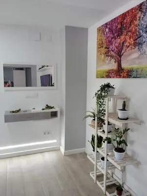 a white room with plants and a painting on the wall at Apartamento Plaza Palmeras in Burjasot