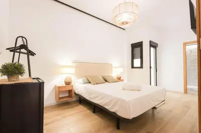 a bedroom with a large bed in a white room at Roca 26 in Valencia