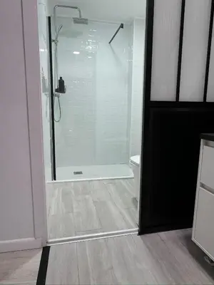 a bathroom with a glass shower with a toilet at Anthracita in Valencia