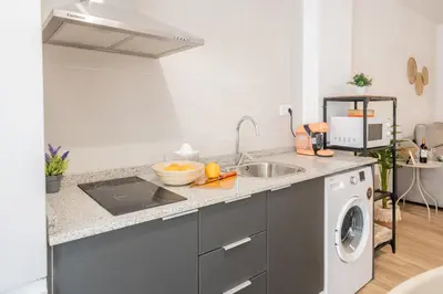 a kitchen with a sink and a washing machine at VisitVal Flats 3 in Valencia