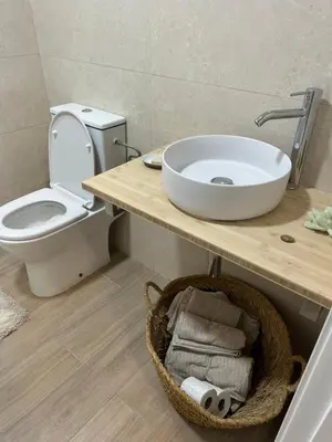 a bathroom with a sink and a toilet at Mediterranéo in Valencia
