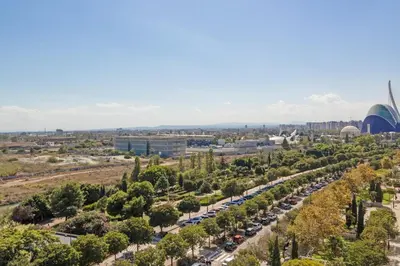 an aerial view of a city with cars at GuestReady - Lovely flat with views in Valencia in Valencia