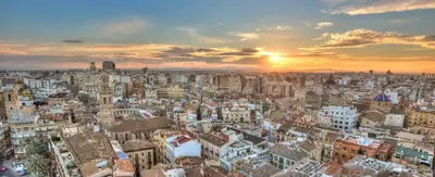 an aerial view of a city at sunset at Loft HomeValencia in Valencia