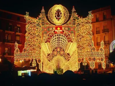 a large christmas illumined building with lights on it at Parc Central Mint Apartment in Valencia