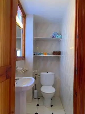 a small bathroom with a toilet and a sink at Ático en el casco histórico con increibles vistas de montaña in Higueruelas