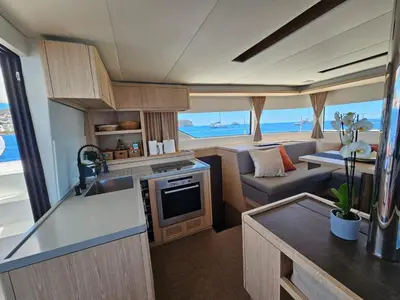 a kitchen and living room of a boat at Patagonia in Valencia