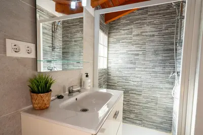 a bathroom with a sink and a glass shower at Apto 3 P Ferrandis in Valencia
