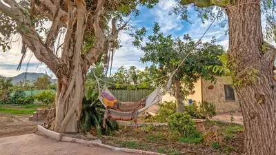 a hammock hanging from a tree in front of a house at Valencia Autentica, Casa Rural 