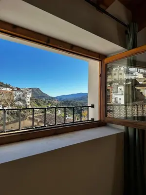a window with a view of a city at Casa Durá in Chulilla